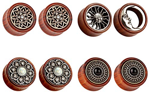 TBOSEN 8stk Sun Moon Organic Holz Saddle Ear Ohr Plugs Tunnels Stretching Punk Piercings Expanders Set