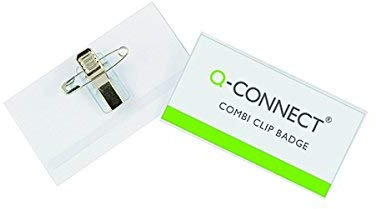 Q-Connect® Namensschilder - mit Kombiklemme (Nadel und Klemme), 90 x 54 mm; Packungsinhalt: 50 Stück