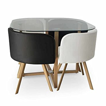 DecoInParis Ensemble Table à Manger en Verre + 4 chaises Noires et Blanches FLEN
