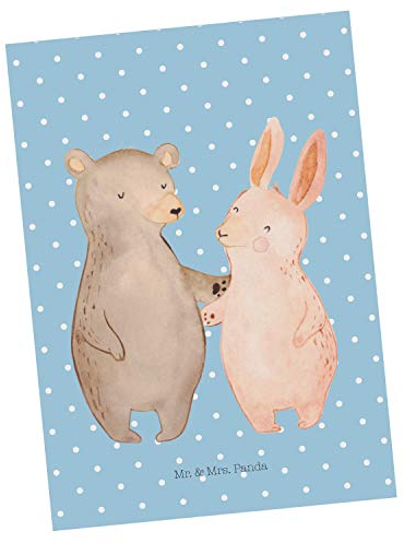 Mr. & Mrs. Panda Geschenkkarte, Karte, Postkarte Bär Hase Umarmen - Farbe Blau Pastell