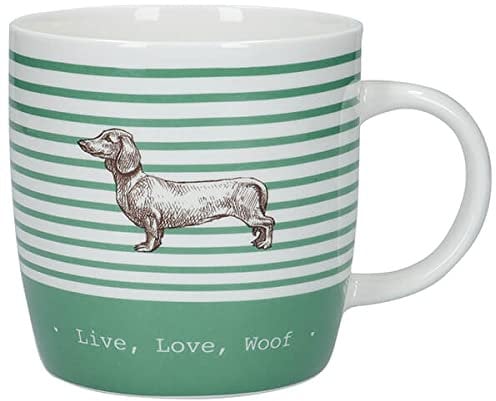 KitchenCraft China 425ml Barrel Shaped Mug, Stripe Dog