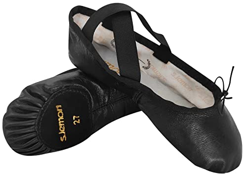 s.lemon Leder Ballettschuhe,Geteilte Sohle Ballett Schuh Tanzschuhe Ballettschläppchen für Mädchen Damen Black 38
