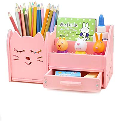 Schreibtisch Organizer aus Holz Stiftehalter Rosa Schreibwaren Aufbewahrung Organizer für Stifte für Haftnotiz für Make-up Pinsel für Kleine