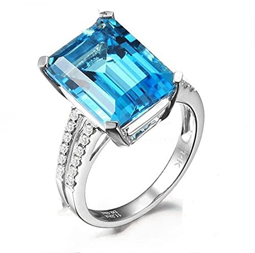 HCMA 18 Karat überzogener synthetischer Topas-Aquamarin-Ring mit quadratischem farbigem Edelstein und Zirkon-Ehering für Frauen-Schmuck-Geschenk