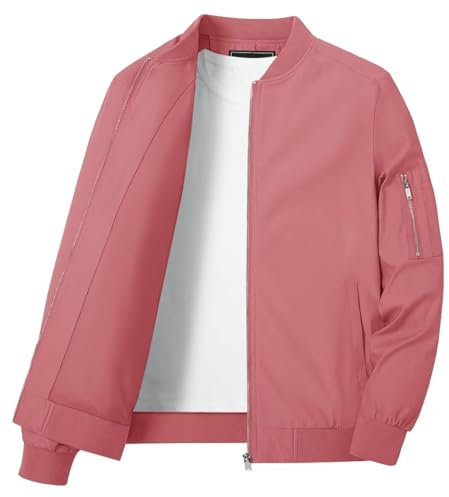 KEFITEVD Blouson Hommes Léger Eté Vestes Casual Coupe-Vent Bomber Blouson Confortable pour Mâle,Gris Rose,3XL
