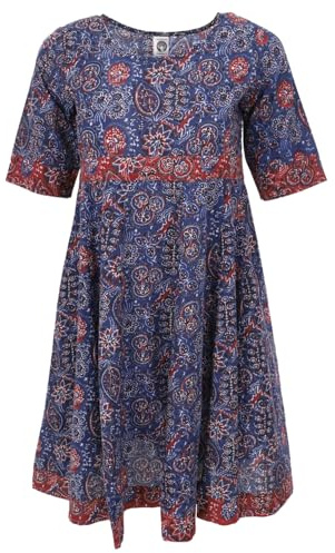 GURU SHOP Boho Minikleid, Sommerliches Minikleid, Baumwollkleid - Indigo, Damen, Size:XL