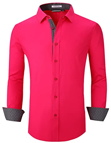 Alex Vando Chemises habillées pour Homme, Coupe Droite, Manches Longues, Extensibles, Chemises habillées d'affaires pour Homme, Fuchsia, Taille S