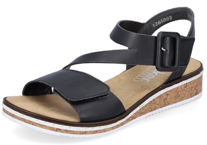 Rieker Femme Sandales V3660, Dame Sandales Fines,Chaussure d'été,Sandale d'été,Confortable,Plate,Noir (Schwarz / 02),41 EU / 7.5 UK