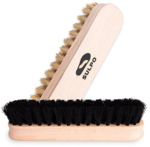 SULPO Cepillo para Limpieza - Juego de Cepillos de cerdas Suaves - Cepillo pulidor - Juego de cepillos para Zapatos Abrigos Sofá Zapatillas de casa 2 Piezas - Color Natural y Negro