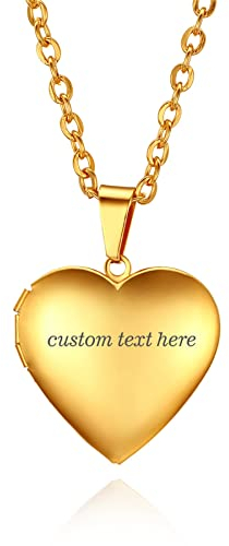 Cupimatch Damen Kette mit Gravur Edelstahl Herz Medaillon zum Öffnen für Bilder Foto Anhänger Kette Amulett Aufklappbar, mit 45cm Kette, Gold