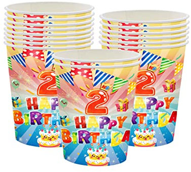16Pc Paper Cups - Colorful Baby Girl/Boy 2nd Birthday Tableware, Disposable Party Cups & Table Decorations - Perfect for Baby Girls/Boys 2nd Birthday Party Decoration