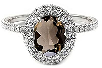 Erstellter Edelstein-Ring mit ovalem facettiertem Rauchquarz – 999er Silberreinheit Brauner Rauchquarz-Edelstein-Ring – schönes Schmuckgeschenk für den Tag der Unabhängigkeit