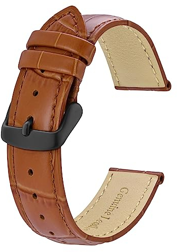 BISONSTRAP Uhrenarmband 22mm, Armband aus Alligator Geprägtem Leder, Toffee Braun mit Schwarze Schnalle