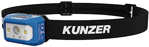 Kunzer HL-002 Stirnlampe mit LED-Technik und Sensorfunktion – 3 Modi mit 120-300 lm Lichtstärke, bis 5h Leuchtdauer