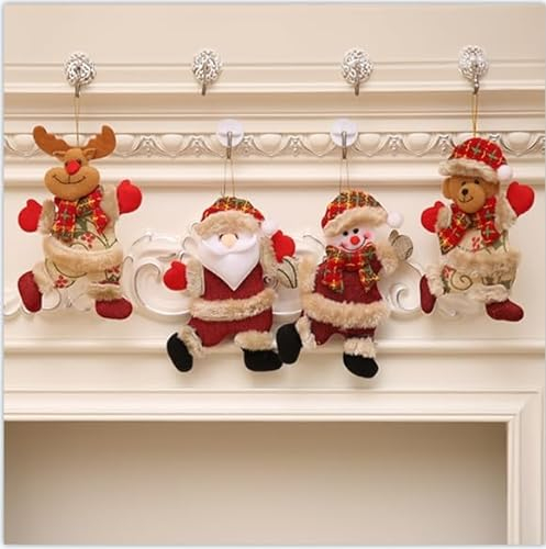 witfox Anhänger Weihnachtsschmuck Set, 4 Stück Weihnachtsbaumschmuck Plüsch Hängende Ornamente Weihnachtsmann/Schneemann/Bär/Elch Ornamente für Weihnachtsbaum Anhänger Festliche Jahreszeit Urlaub
