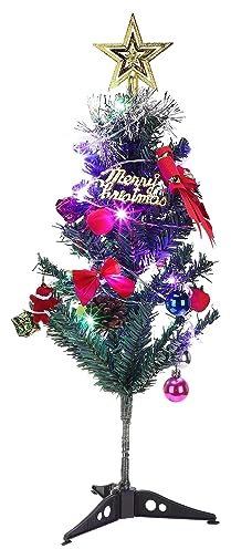 Weihnachtsbaum-Mini-Weihnachtsbaum-Set aus Kiefernholz mit Ständer und Ornamenten, Weihnachtsdekoration für Zuhause, Künstlicher Tisch-Weihnachtsbaum, Dekoration(24 in Weihnachtsbaum ohne Licht)