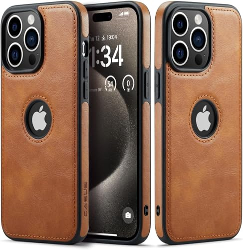 Sibada Leather Case for iPhone 15 Pro Max Mobile Phone Cases Logo Visible Premium Leather Classic Luxury Elegant Thin iPhone 15promax Cover (2023) 6.7 Inch - Brown