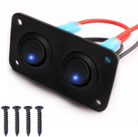 RUNCCI-YUN 12V pannello interruttore,Pulsante Interruttore Rotondo,12-24V 2 Gruppi Pannello interruttori a levetta LED,Pannello Interruttori a Bilanciere per Auto, Barca, Camion (Blu)