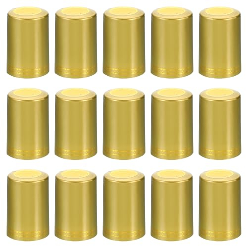 PATIKIL PVC Heat Shrink Cap for Wine Bottle, 50 Pcs 33x50mm Wine Shrink Wrap Seals Sleeves Caps Shrink Top Cover Flower Pattern for Wine Cellars Home Kitchen Use, Gold Tone