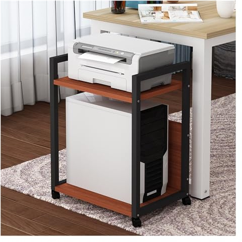 Computerturmständer, 2-stufiges Host-Rack Für Mobile Computer, CPU-Halterwagen Mit Rollenden Lenkrollen, Drucker-Aufbewahrungswagenregal Homeoffice ( Farbe : Schwarz + Braun , Größe : 50x30x65cm )