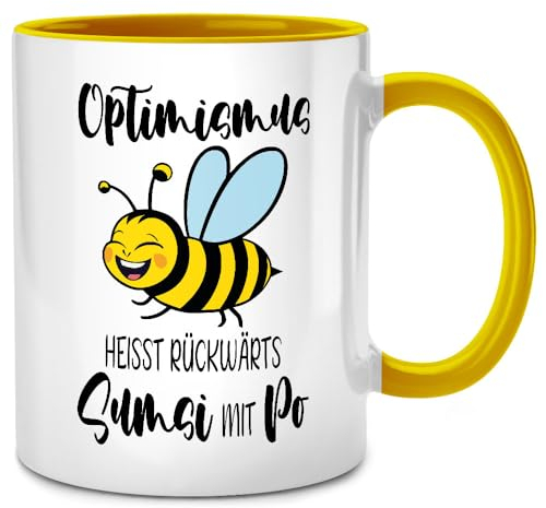 Seness Optimismus heißt rückwärts umgedreht Sumsi mit Po Tasse mit Spruch lustig, Abschiedsgeschenk Kollegen Abschied Kollegin, Lustige Geschenke für Frauen (Gelb)