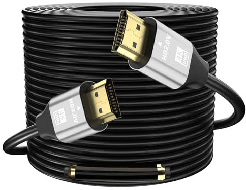 grofyllaa 4K Cable Hdmi 30 m, Hdmi de alta velocidad 2.0 Cable 4K@60Hz 2K@120Hz, conector chapado en oro HDCP 2.2 &2.3 para HDTV/Blu Ray reproducción/proyectores/portátiles /PS4/PS5 (plata)
