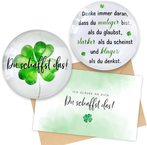 BETESSIN 2 Stück Glückbringer Du Schaffst Das Kleeblatt Glücksbringer Prüfung Abitur Gute Besserung Geschenke Mutmacher Glücksstein mit Tasche Karte Umschlag für Familie Patient Lieblingsmensch