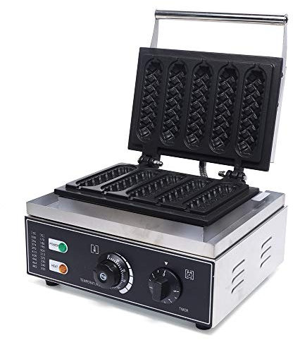 1500W Waffeleisen Kommerzielle Antihaftpfannen Waffelmaschine mit Timer, Waffelgerät Waffeln 5 Stück Waffelsticks Hot Dog-Maker Blasenwaffeleisen