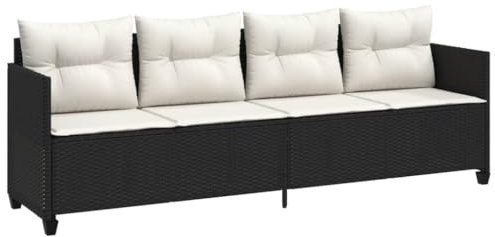 Makastle 4-Sitzer Sofa mit Kissen, Garten Schlafsofa Gartenliege Outdoor Sofa Couch Liege Sonnenliege Terrassenliege, Schwarz Poly Rattan
