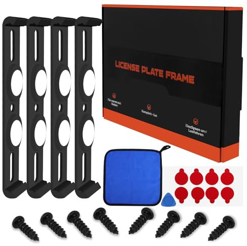 RYACO Kennzeichenhalter Rahmenlos, Universal Nummernschildhalter für Auto mit Kleber, Unsichtbar und Wetterfest, Rahmenlose Clip, 4 Stück für 2 Kennzeichen, Nicht anwendbar in Österreich