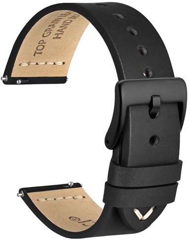 WOCCI 24mm Antikes Uhrenarmband für Herren, Sattelleder, Schwarze Schnalle (Schwarz)