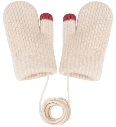 Becellen Moufles Bebe, Chauds Anti-Perdu Gants Enfant Hiver Doublure Polaire Moufles Adorable Tricotées Mignon Moufle avec Cordon pour 0-3 Ans Filles Garçons