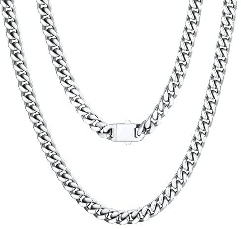 U7 Herren Halskette Edelstahl Kette Männer Schicke Panzerkette Miami Kubanisch Ketten 5mm Breit Halsreif Gliederkette Männer Schwer Glieder Link Chain Necklace Silber Metallkette Halsschmuck für Jung
