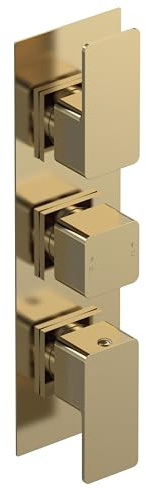 Balterley Concealed Thermostatic Shower Valve with Diverter, Square Lever & Knob Handles with Rectangular Plate Bathroom Shower Valve, Triple Control 3 Outlet - 80 x 135 x 300mm (Brushed Brass)