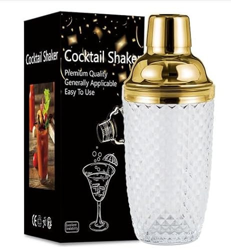 Dzmuero Coctelera, Cocktail shaker, Coctelera profesional, Mezclador de vaso, tapa de acero inoxidable, con función de filtro de capa, sellada y duradera, para el hogar y el bar (Oro 2)
