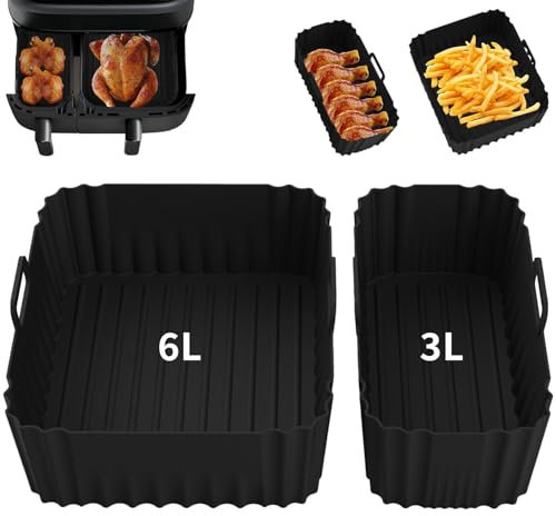 2 Stück Heißluftfritteuse Zubehör für Philips Airfryer 3000 Dual Basket, Silikonform Airfryer Zubehör für Philips Steam Airfryer 5000 Series Dual Basket,Philips NA350 NA550 6L/3L