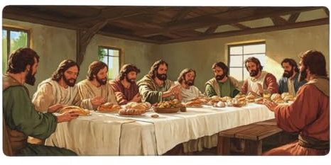 Religion Mouse Mat XXL 800 x 400 x 3 mm, Last Supper Gaming Mouse Pad with Stitched Edges Anti-Slip Base, Extended Keyboard Mat Improved Precision and Speed, Office Desk Accessories,Gifts for Men-1414