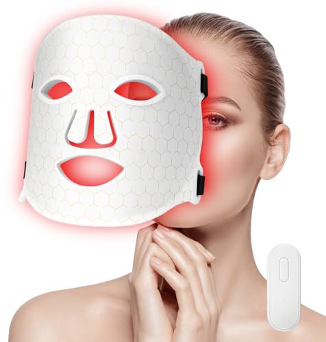 Rotlichtlampe LED Maske Gesicht, Rotlicht Mask Gesicht 7-Farben-Lichtmaske mit 270 Perlen, Wiederaufladbare LED Maskes Gesichts für Gesichtsschönheit, Anti-Aging, Verjüngung (Weiß)