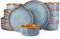 vancasso ONION Assiettes Service de Table 18 Pièces pour 6 Personnes, Service Complet en Grès - 6 Assiettes Plates, 6 Assiettes à Dessert et 6 Bols - Adapté au Micro-Ondes, Glaçure Gris Bleu