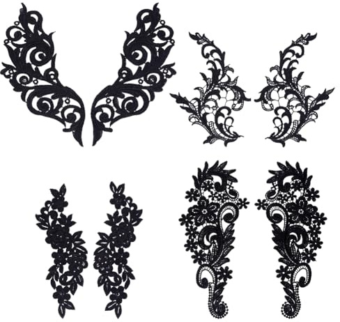 FREEBLOSS 8 Stück Schwarze Blätter Bestickte Applikationen Spitzenapplikationen Verzierungen Zum Aufnähen Florale Stickerei Spitzenstoff Zum Nähen von Kleidern Kleidung Kissenzubehör