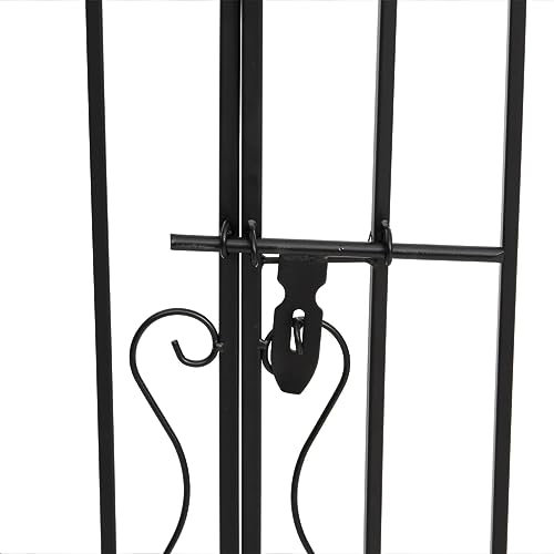 Puerta de jardín de hierro forjado, elegante entrada al patio con sistema de bloqueo y soporte fuerte, puerta negra de hierro forjado para decoración exterior, 121 x 8 x 120 Cm,