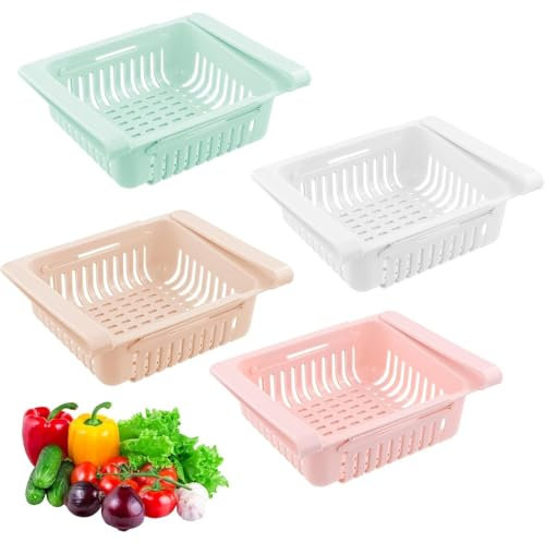 Voarge 4 Stück kühlschrank Schubladen, Einstellbare Lagerregal Kühlschrank Partition Layer Organizer, Ausziehbare, Organizer Kühlschrank Aufbewahrungsbox