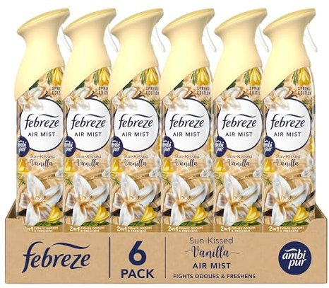 Febreze Air Freshener Bathroom and Room Freshener Air Mist, 6 x 185ML VANILLA