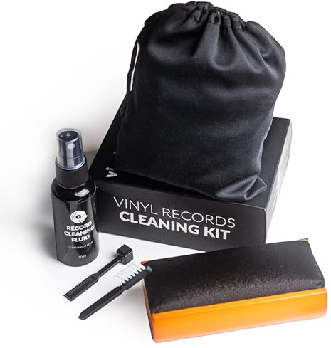 5-in-1 Vinyl Cleaning Kit | Schallplatten Reinigung mit antistatischer Samtbürste, Nadelbürste, Reinigungslösung, Schallplattenreiniger und Beutel | Das Reinigungsset für den perfekten Klang