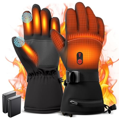 LIFOCI Guantes Calefactables para Moto Mujer Hombre - 7.4V Calentamiento Rápido con 2 Baterías Recargables 10000mAh, 3 Niveles de Calentamiento, Pantalla Táctil, Ideal para Invierno, Bici, Esquí (L)