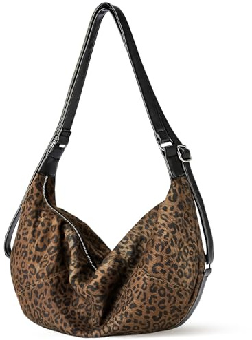 ZVBRSKM Umhängetasche Damen, Leopardenmuster Cross body Bag Groß, Halbmond Tasche Damen, leo tasche Verstellbarer Schultergurt Anwendung Arbeit, Uni und Reisen