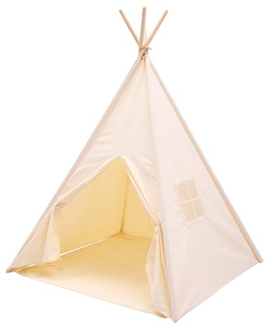Sunny Vera Tipizelt aus Baumwolle in Creme für Kinder | Tipi & Wigwam Spielzelt mit Boden für Kinderzimmer, 100% Baumwolle, Maße 110 x 110 cm