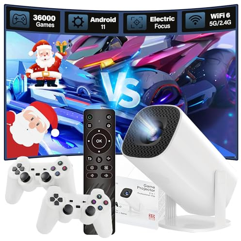 XIXIMENG P30 MAX Mini Beamer 4K,36000+ Spiele 14 Emulatoren Gaming Beamer,Android 11 Tragbarer Projektor mit WiFi 6 & BT,H713 Chip,1280*720P Smart Projector Klein mit Controllern,Autofokus & Keystone