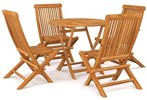 Ziaphsol 5-TLG. Garten-Essgruppe Massivholz Teak, Klappbar, 85 cm Tisch & 4 Stühle, Wetterfest, für Balkon, Terrasse, Garten, Camping, Picknick, Outdoor-Möbel