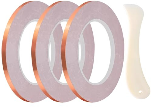 Tressify 3 Rolls 6Mm Black Backed Copper Foil Tape Set, 65.6 Ft / 20 Meters Stained Glass Kit With 2 Bone Folders For Crafts